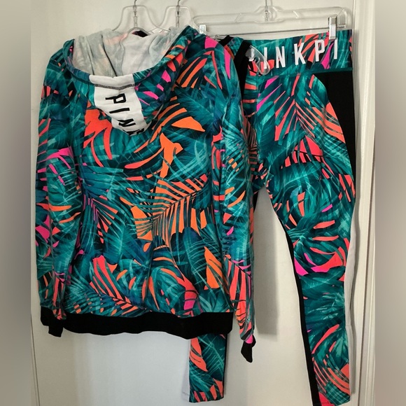 Pink Victoria Secret Vibrant Tropical Hoodie Leggings, and Top Set - Picture 8 of 8